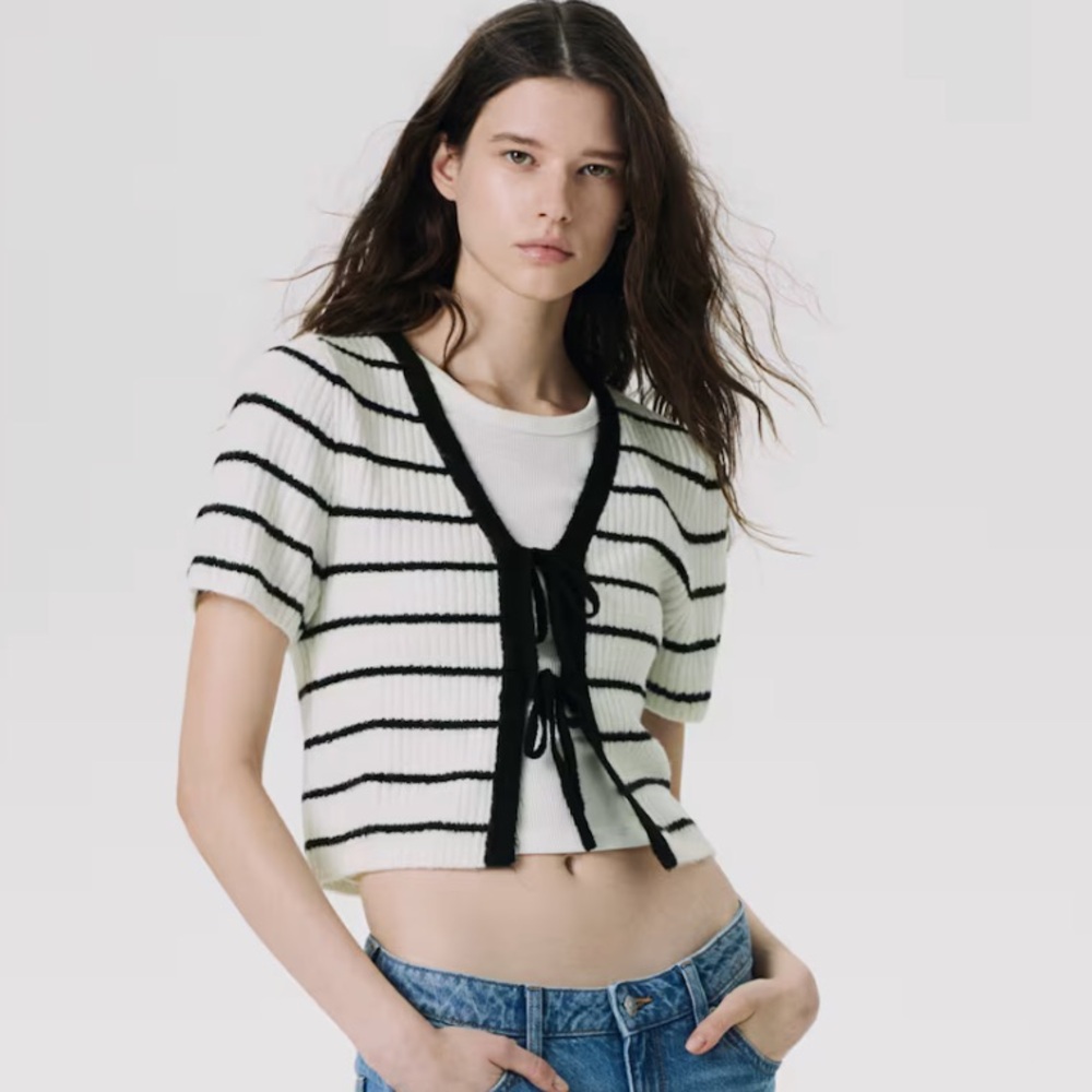 H&M TIE-DETAIL RIB-KNIT TOP